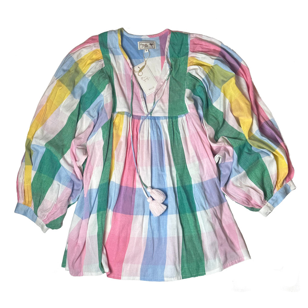 Mille 3/4 Sleeve Charlie Top in Pastel Plaid - NWT size S